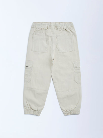 HOP Kids Beige Mid-Rise Cotton Joggers
