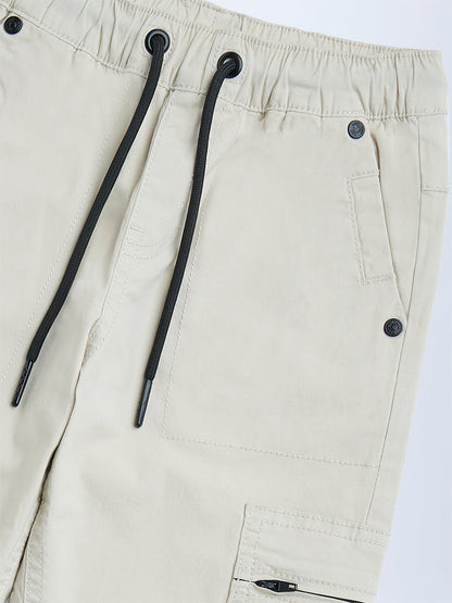HOP Kids Beige Mid-Rise Cotton Joggers