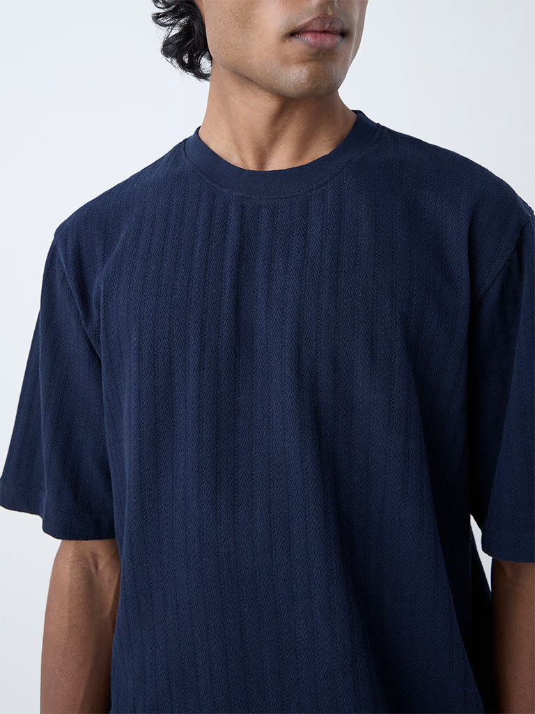 WES Lounge Navy Relaxed-Fit Cotton-Blend T-Shirt
