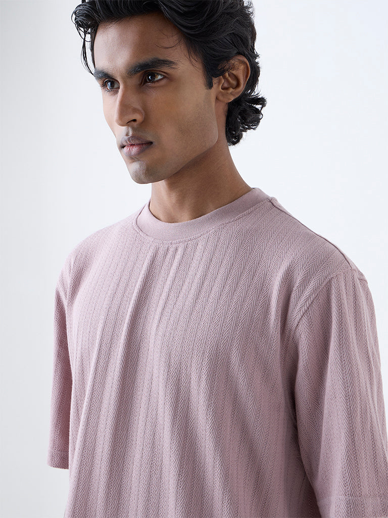 WES Lounge Dusty Pink Relaxed-Fit Cotton-Blend T-Shirt