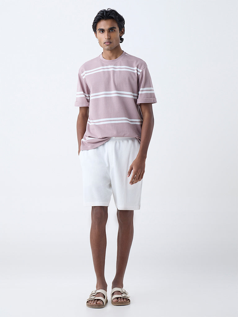 WES Lounge Dusty Pink Relaxed-Fit Cotton-Blend T-Shirt