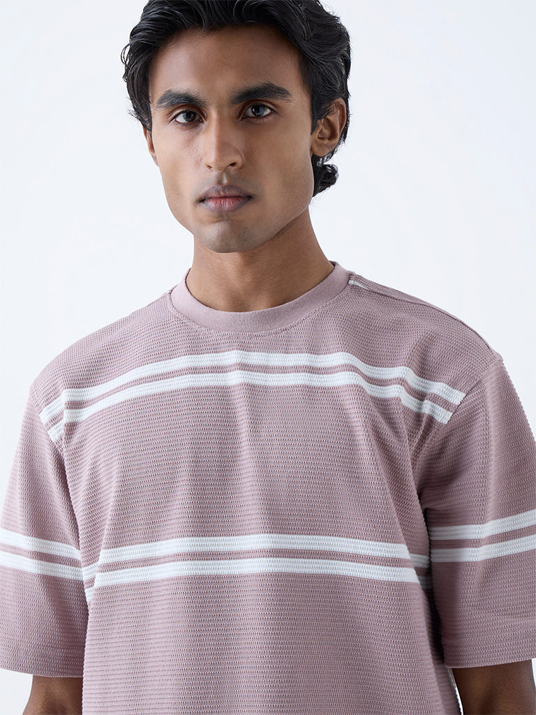 WES Lounge Dusty Pink Relaxed-Fit Cotton-Blend T-Shirt