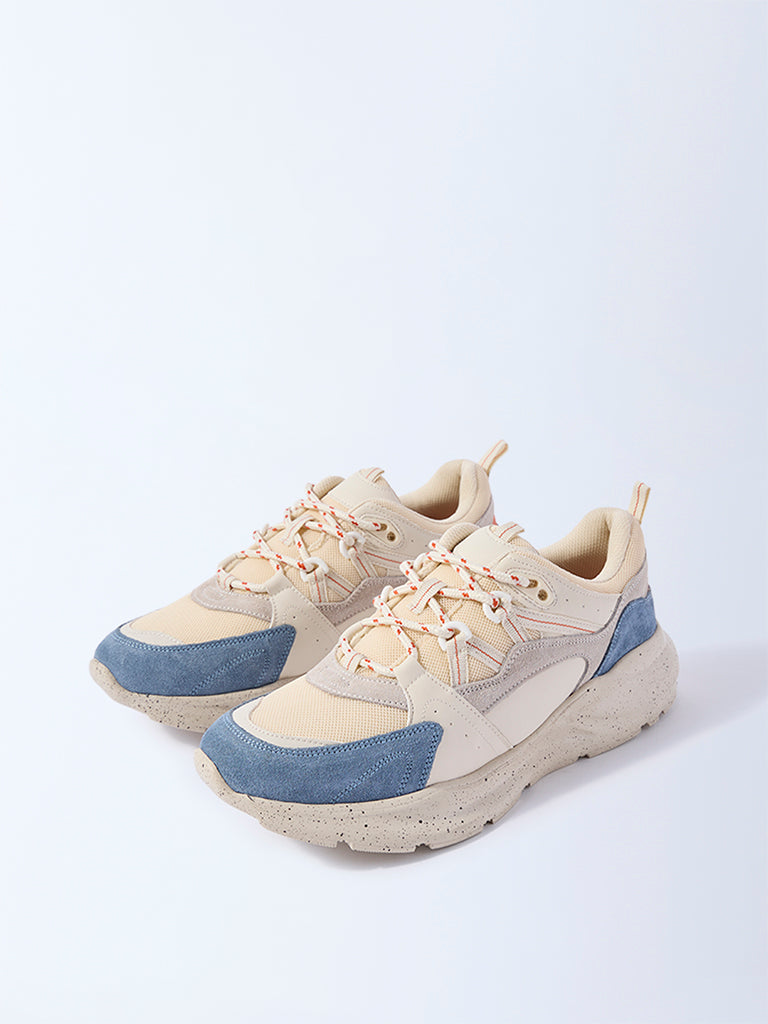 LUNA BLU Ivory Colour-Blocked Lace-Up Sneakers