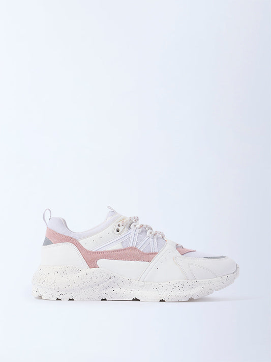 LUNA BLU White Colour-Blocked Lace-Up Sneakers
