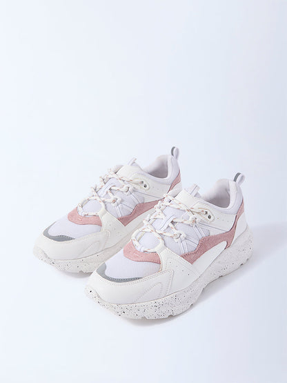 LUNA BLU White Colour-Blocked Lace-Up Sneakers