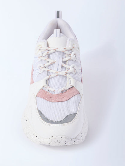 LUNA BLU White Colour-Blocked Lace-Up Sneakers