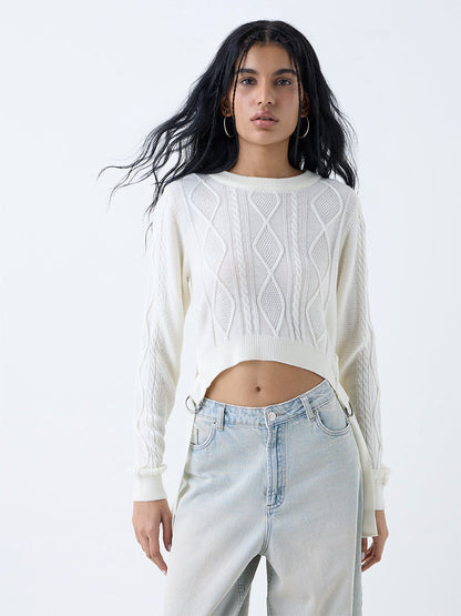 Nuon White Cable-Knitted Sweater