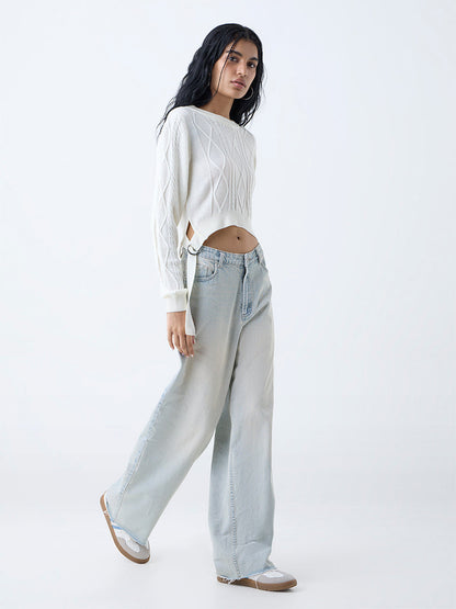 Nuon White Cable-Knitted Sweater