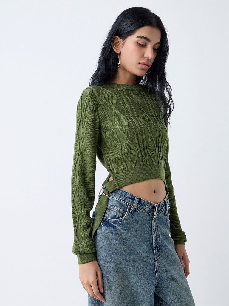 Nuon Olive Cable-Knitted Sweater
