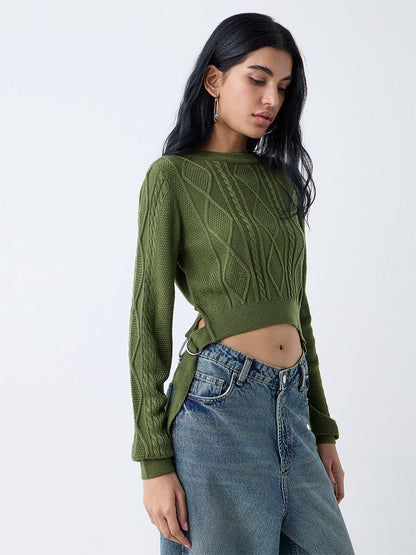Nuon Olive Cable-Knitted Sweater