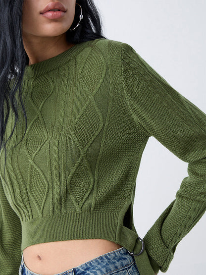 Nuon Olive Cable-Knitted Sweater