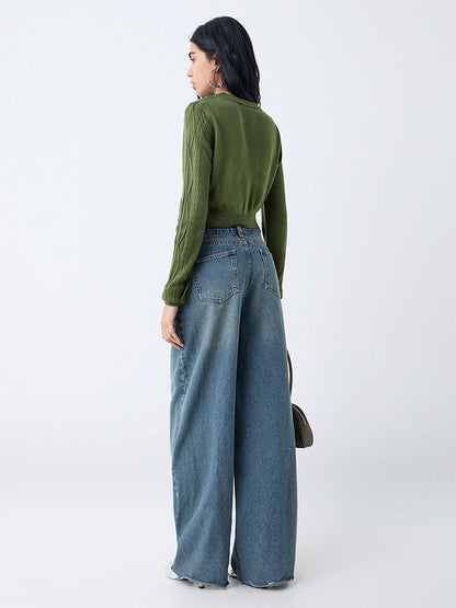 Nuon Olive Cable-Knitted Sweater