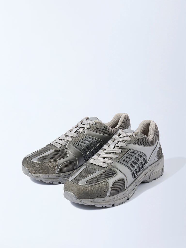 SOLEPLAY Grey Mesh-Detailed Lace-Up Sneakers