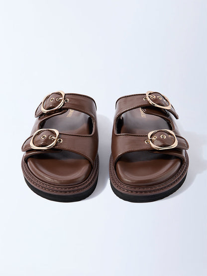 LUNA BLU Brown Dual-Strap Slip-On Sandals