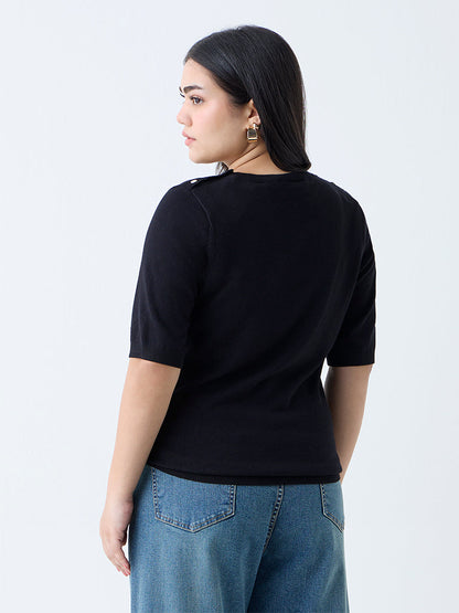 Gia Black Solid T-Shirt