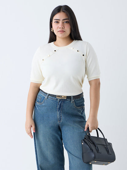Gia Cream Solid Knitted T-Shirt