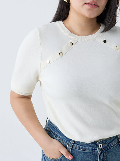 Gia Cream Solid Knitted T-Shirt