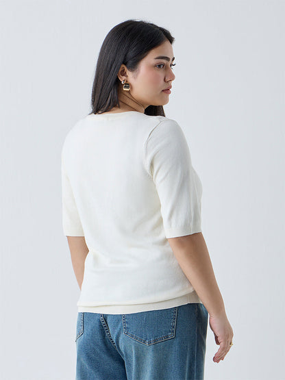 Gia Cream Solid Knitted T-Shirt