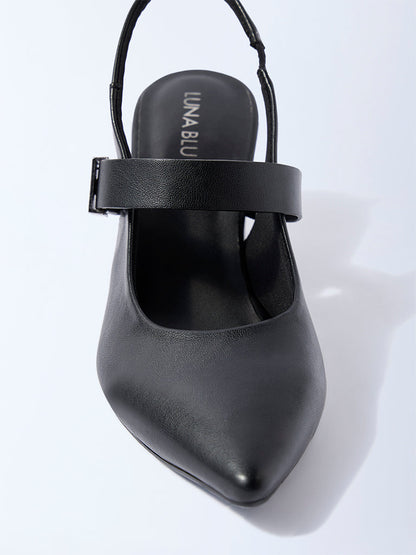 LUNA BLU Black Slingback Block-Heel Mules