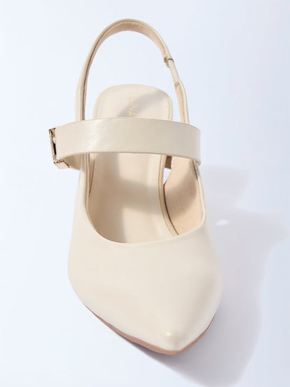 LUNA BLU Ivory Slingback Block-Heel Mules
