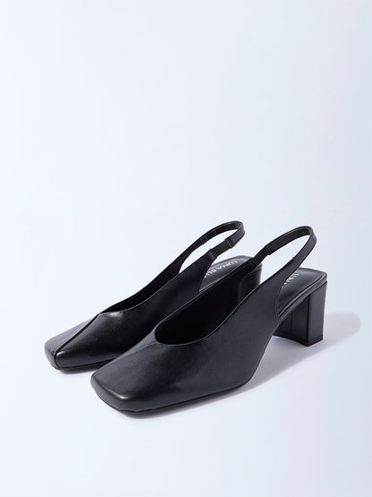 LUNA BLU Black Block-Heel Slingback Mules