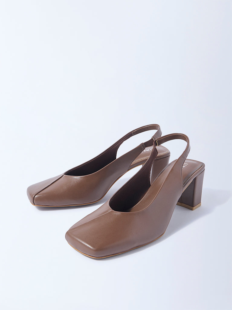 LUNA BLU Brown Block-Heel Slingback Mules
