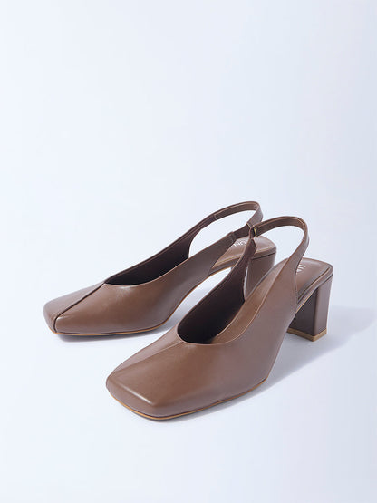 LUNA BLU Brown Block-Heel Slingback Mules