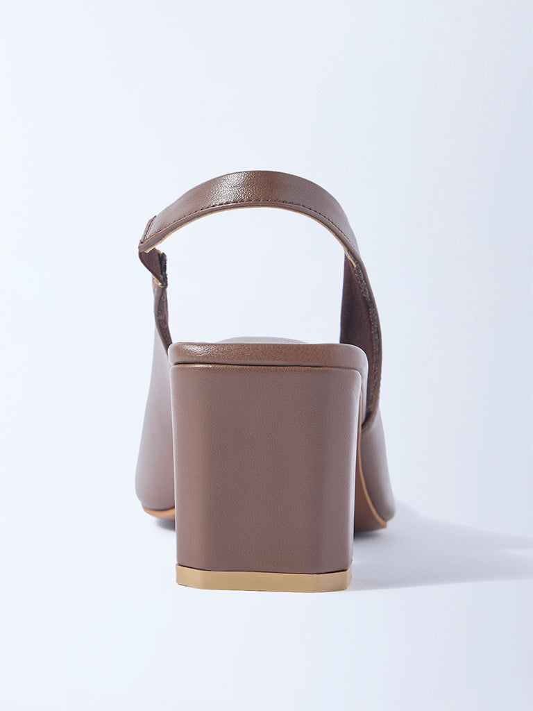 LUNA BLU Brown Block-Heel Slingback Mules