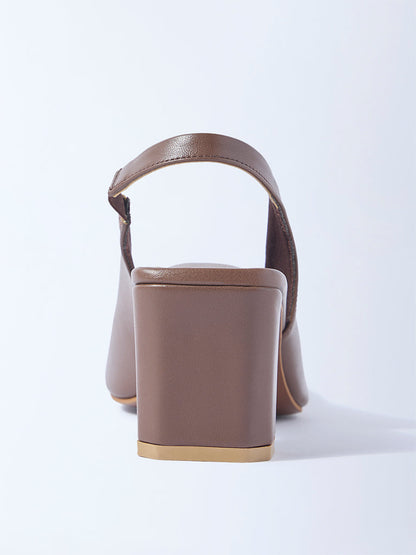 LUNA BLU Brown Block-Heel Slingback Mules