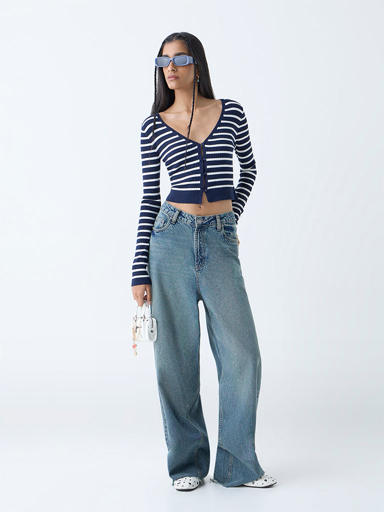 Nuon Navy Stripe Patterned Top