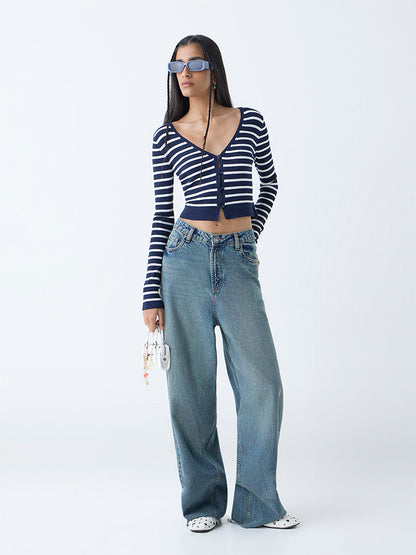 Nuon Navy Stripe Patterned Top