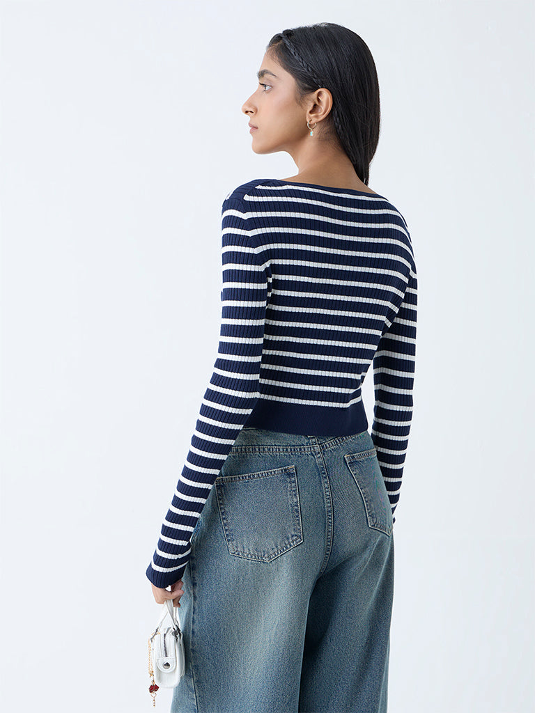 Nuon Navy Stripe Patterned Top
