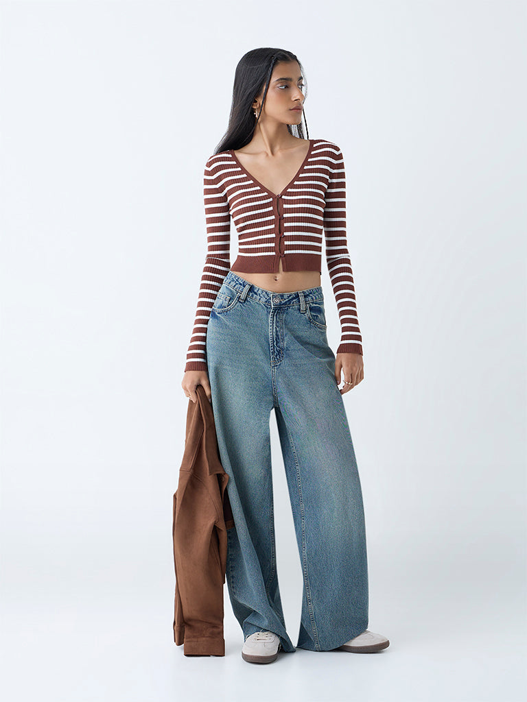 Nuon Brown Stripe Printed Top