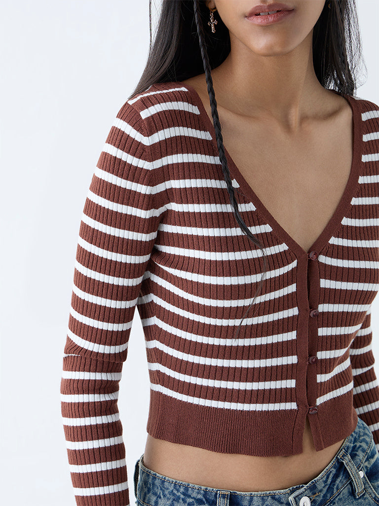 Nuon Brown Stripe Printed Top