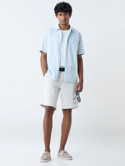 WES Casuals Light Blue Checkered Relaxed-Fit Cotton Shirt