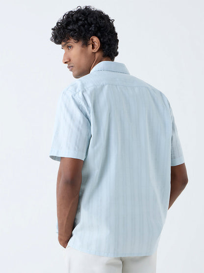 WES Casuals Light Blue Checkered Relaxed-Fit Cotton Shirt
