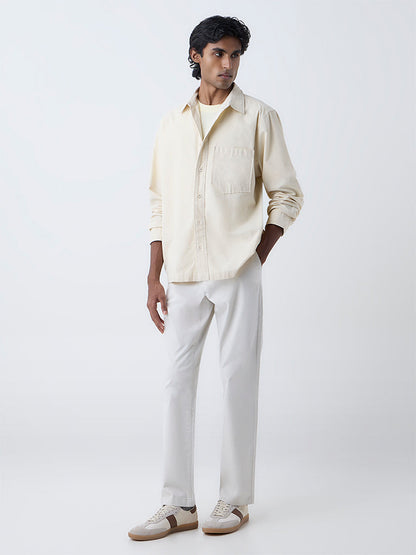 WES Casuals Cream Solid Relaxed-Fit Cotton Shirt