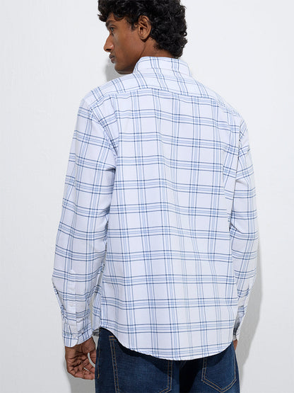 WES Casuals White Checks Design Relaxed-Fit Cotton Shirt