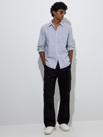 WES Casuals Navy Striped Relaxed-Fit Cotton Shirt