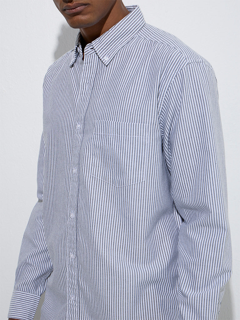 WES Casuals Navy Striped Relaxed-Fit Cotton Shirt