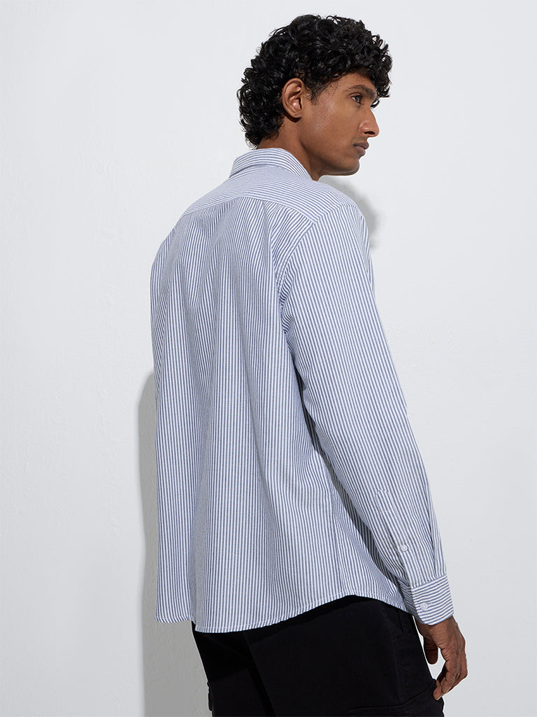 WES Casuals Navy Striped Relaxed-Fit Cotton Shirt