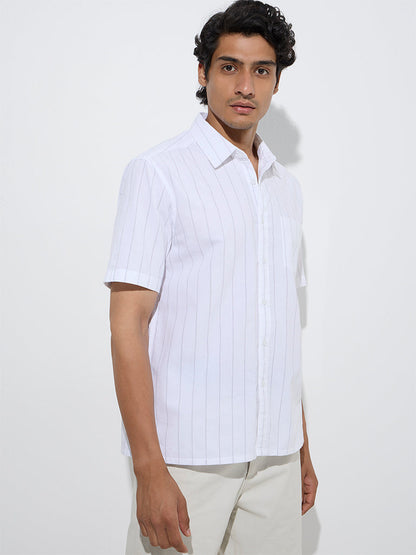 WES Casuals White Striped Relaxed-Fit Cotton Shirt