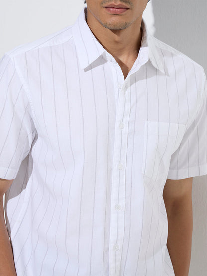 WES Casuals White Striped Relaxed-Fit Cotton Shirt