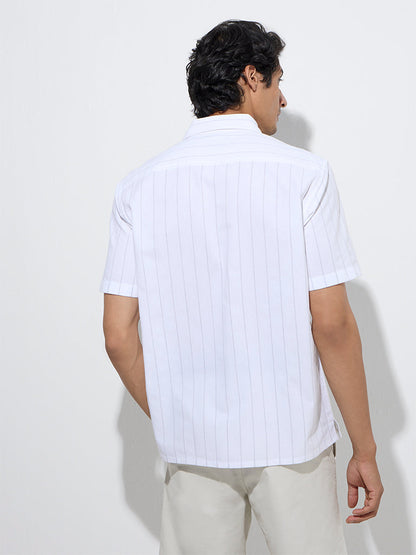 WES Casuals White Striped Relaxed-Fit Cotton Shirt