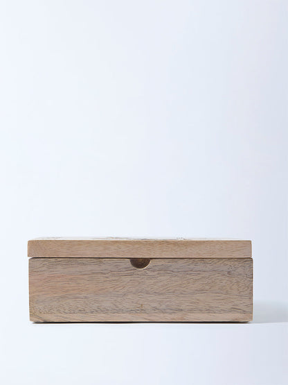Westside Home Beige Leaf Etched Wooden Nut Box