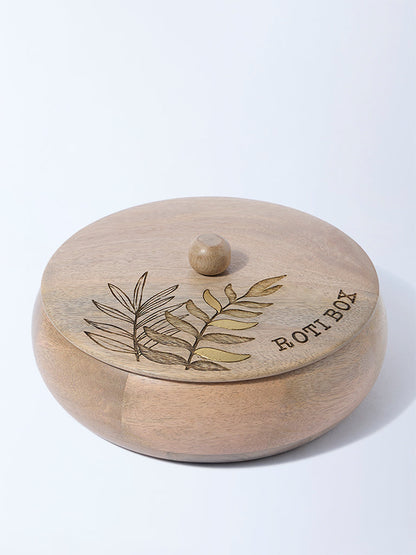 Westside Home Beige Leaf Etched Wooden Roti Box