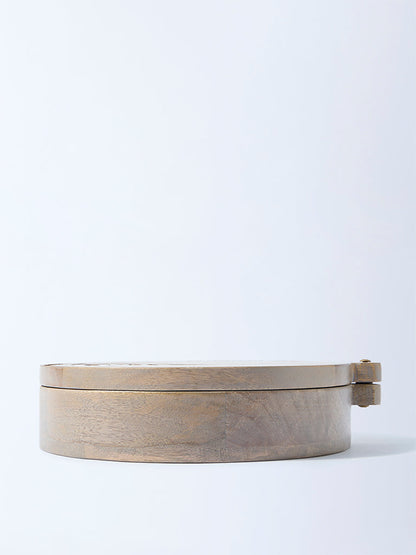 Westside Home Beige Leaf Etched Wooden Spice Box