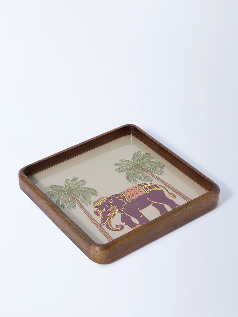 Westside Home Brown Elephant Design Wooden Tray