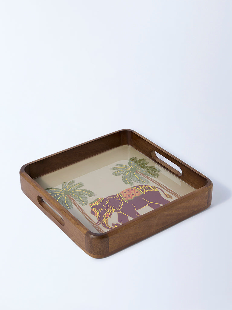 Westside Home Brown Elephant Design Wooden Tray