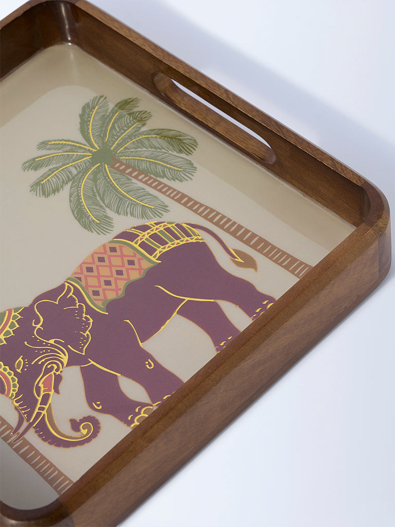 Westside Home Brown Elephant Design Wooden Tray